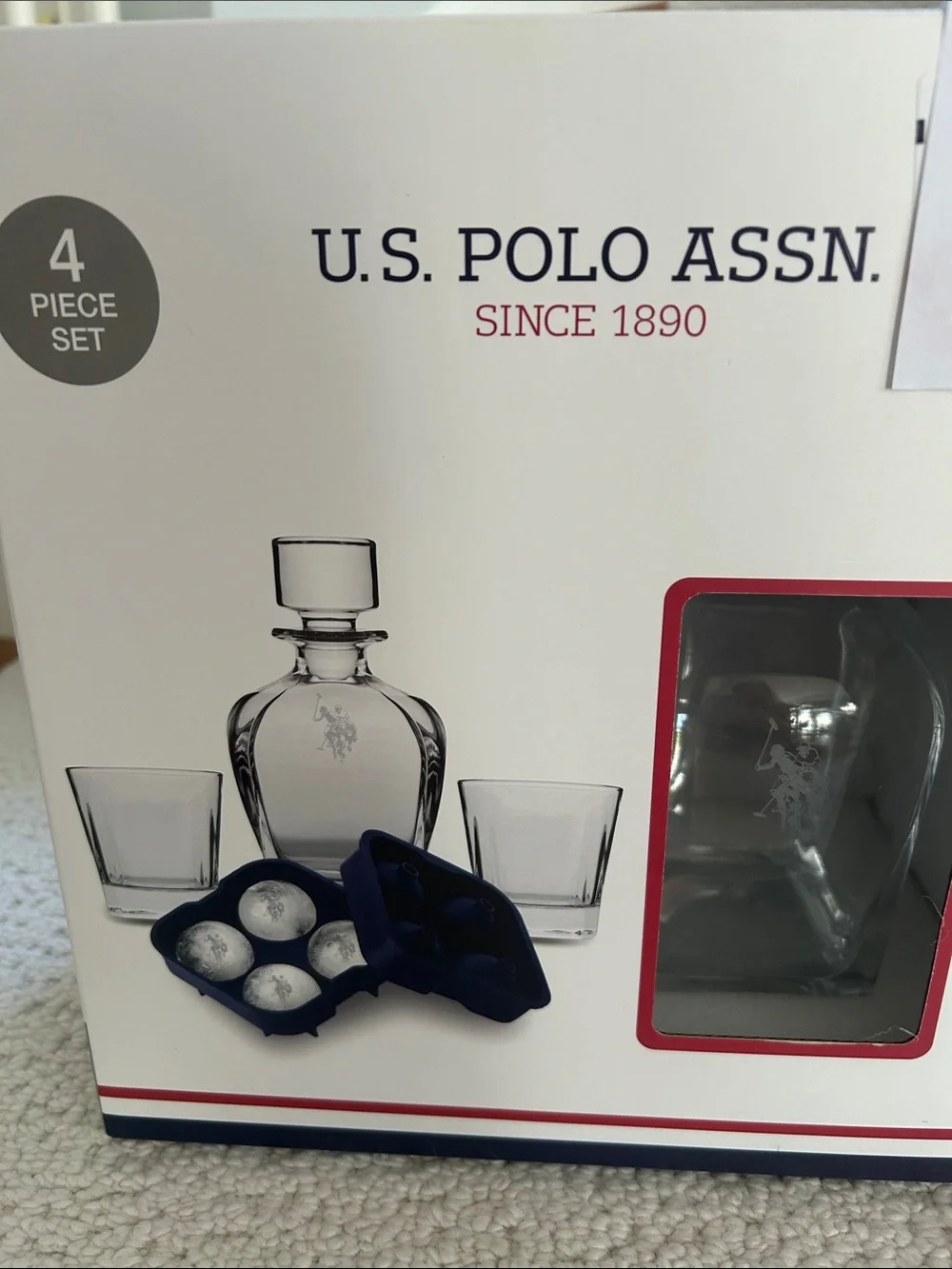 U.S. Polo Assn. Clear Glass Decanter Set with Navy Accessory